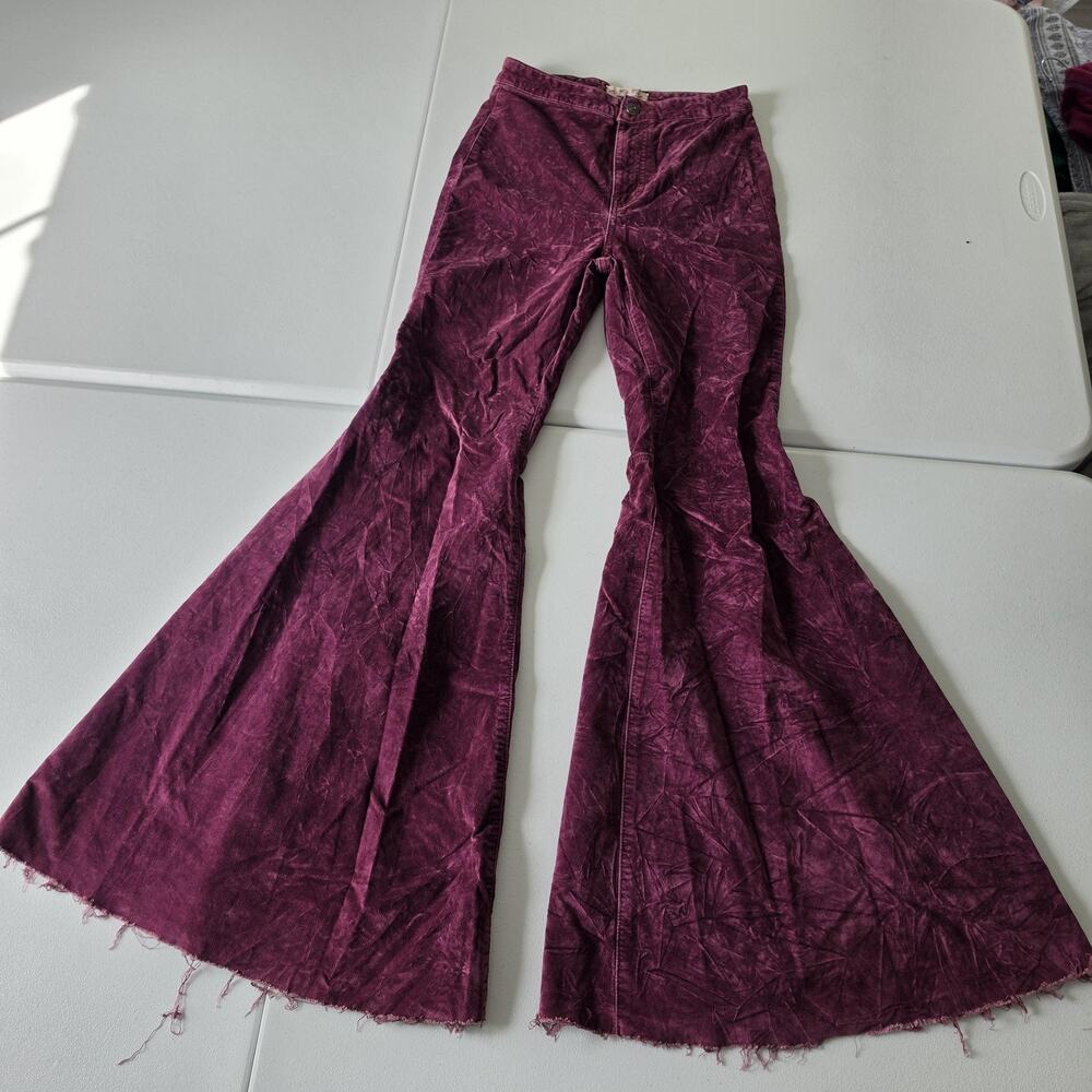 We The Free Pants Womens 27 Purple Velvet Extreme Flare Bell Bottom Boho 70s